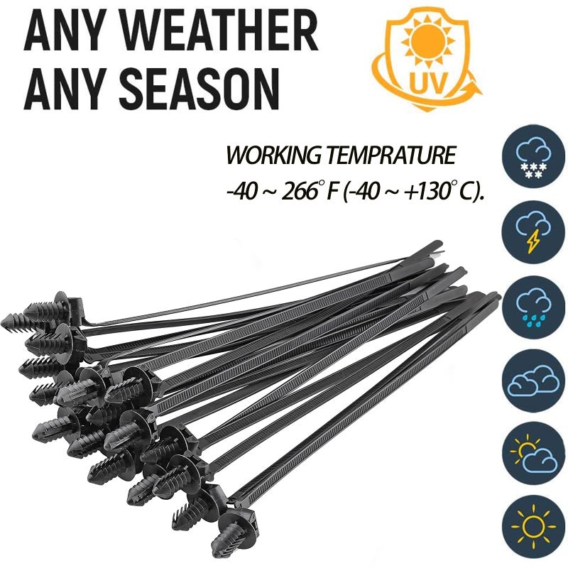 Niteguy 80 Pack Nylon Push Mount Cable Zip Tie, 8.3"x0.18" Heavy Duty Nylon Push Mount Self Locking UV Resistant Assortment for Indoor Wire Tying (Black) - Image 3